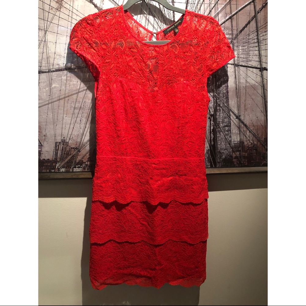 CYNTHIA STEFFE Red Lace Dress